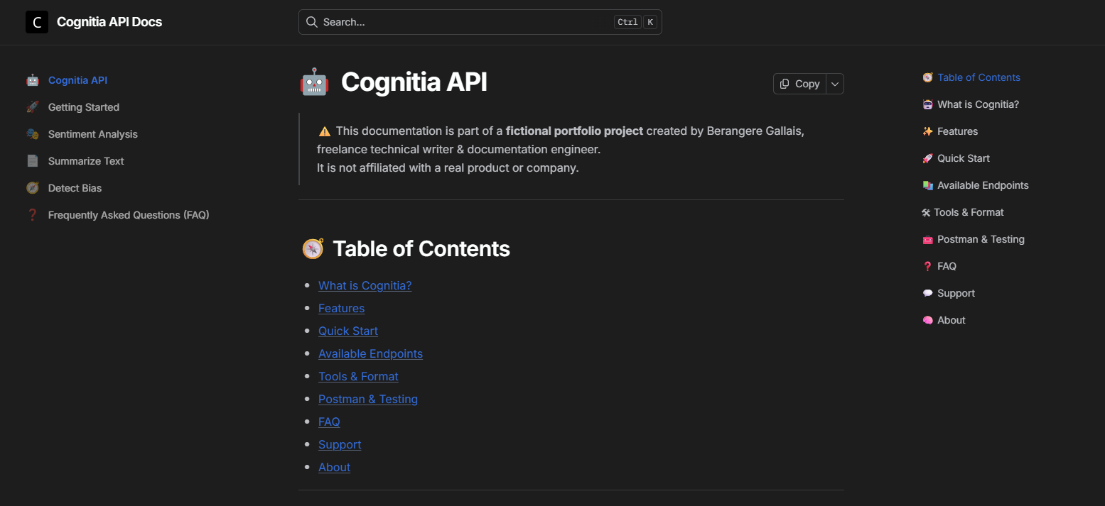 Documentation API Cognitia sur GitBook project screenshot