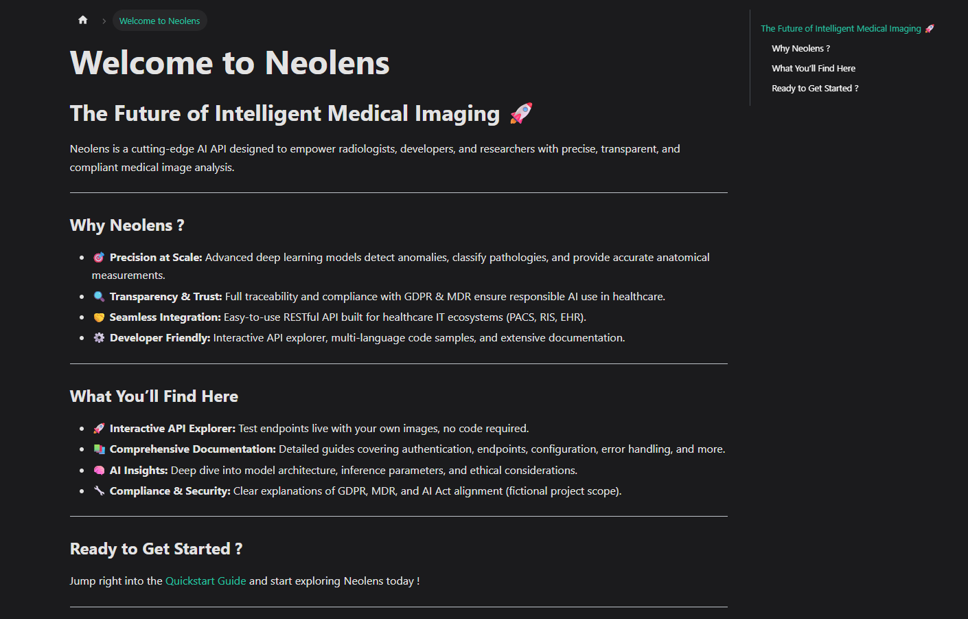 Neolens – Documentation API project screenshot